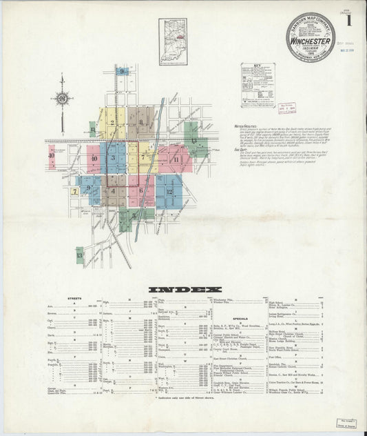 Sanborn Fire Insurance Map from Winchester, Randolph County, Indiana (1914), Sheet #0001 - Complete Map Set gallery image, historic Sanborn map, vintage wall art, Indiana Indiana