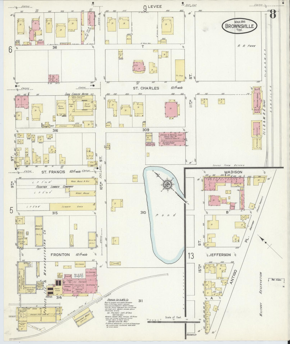 Sanborn Fire Insurance Map from Brownsville, Cameron County, Texas (1914), Sheet #0008 - Complete Map Set gallery image, historic Sanborn map, vintage wall art, Texas Texas