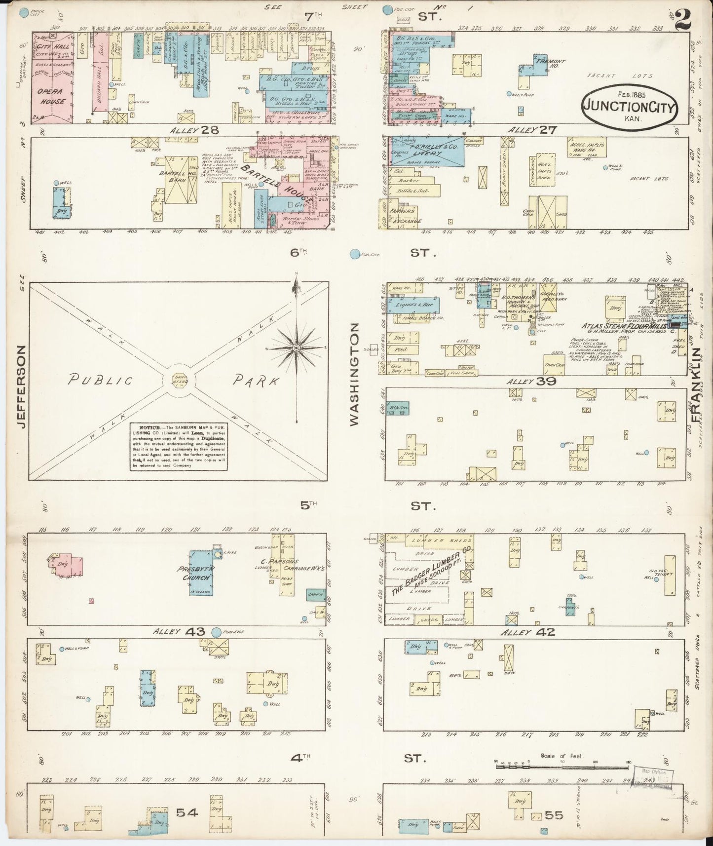 Sanborn Fire Insurance Map from Junction City, Geary County, Kansas (1885), Sheet #0002 - Complete Map Set gallery image, historic Sanborn map, vintage wall art, Kansas Kansas