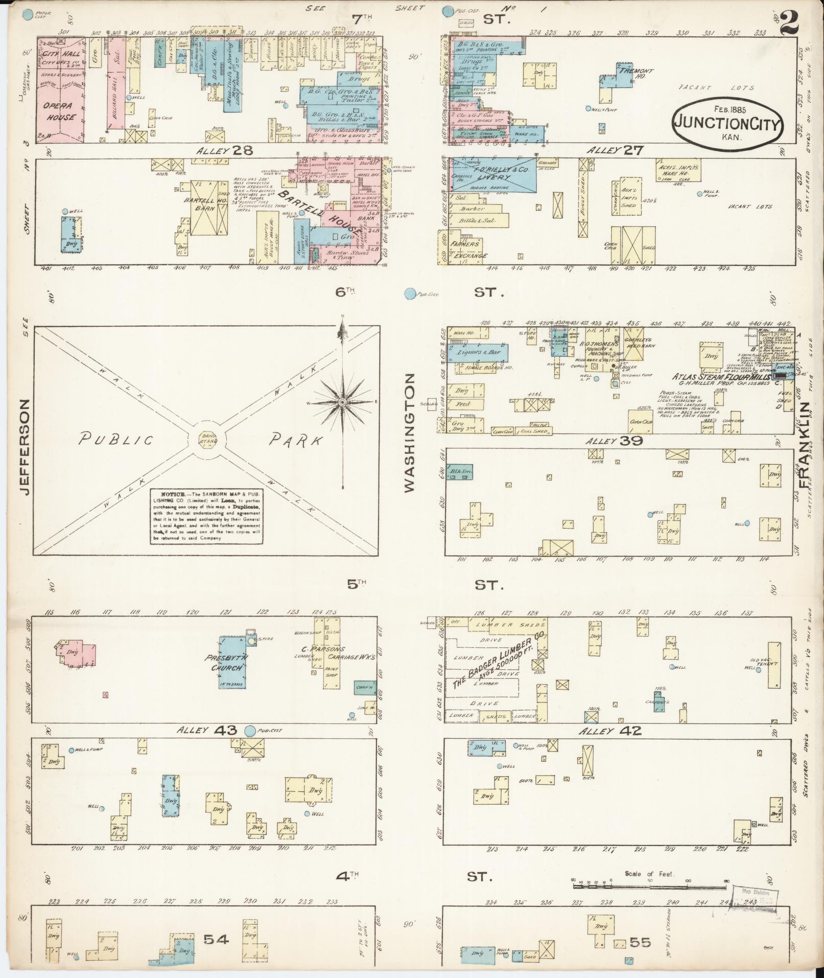 Sanborn Fire Insurance Map from Junction City, Geary County, Kansas (1885), Sheet #0002 - Complete Map Set gallery image, historic Sanborn map, vintage wall art, Kansas Kansas