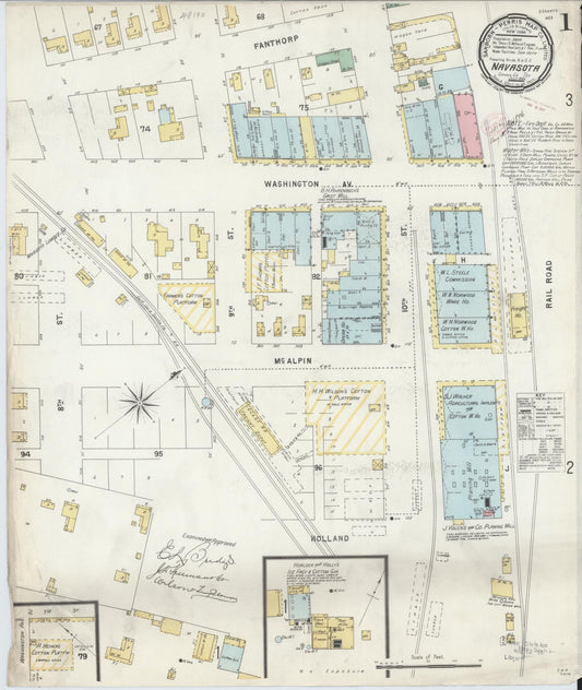 Sanborn Fire Insurance Map from Navasota, Grimes County, Texas (1896), Sheet #0001 - Historic Sanborn Fire Insurance Map Print, vintage old map wall art, antique decor, genealogy gift, Texas Texas map