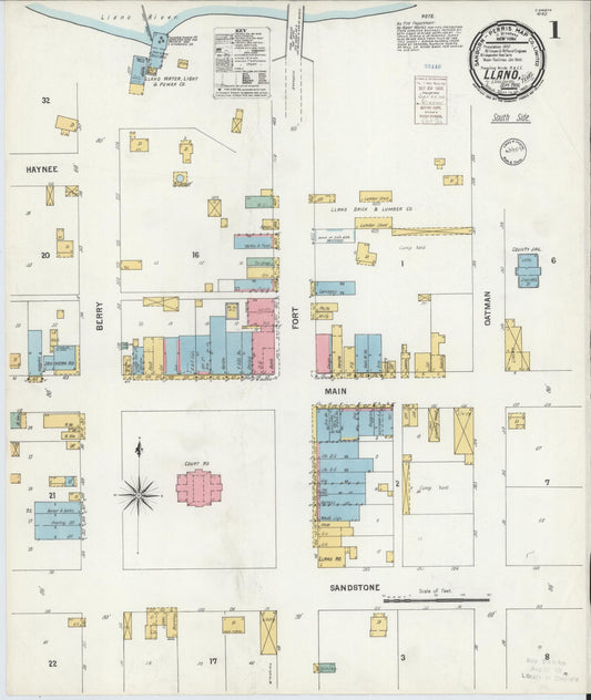 Sanborn Fire Insurance Map from Llano, Llano County, Texas (1900), Sheet #0001 - Historic Sanborn Fire Insurance Map Print, vintage old map wall art, antique decor, genealogy gift, Texas Texas map
