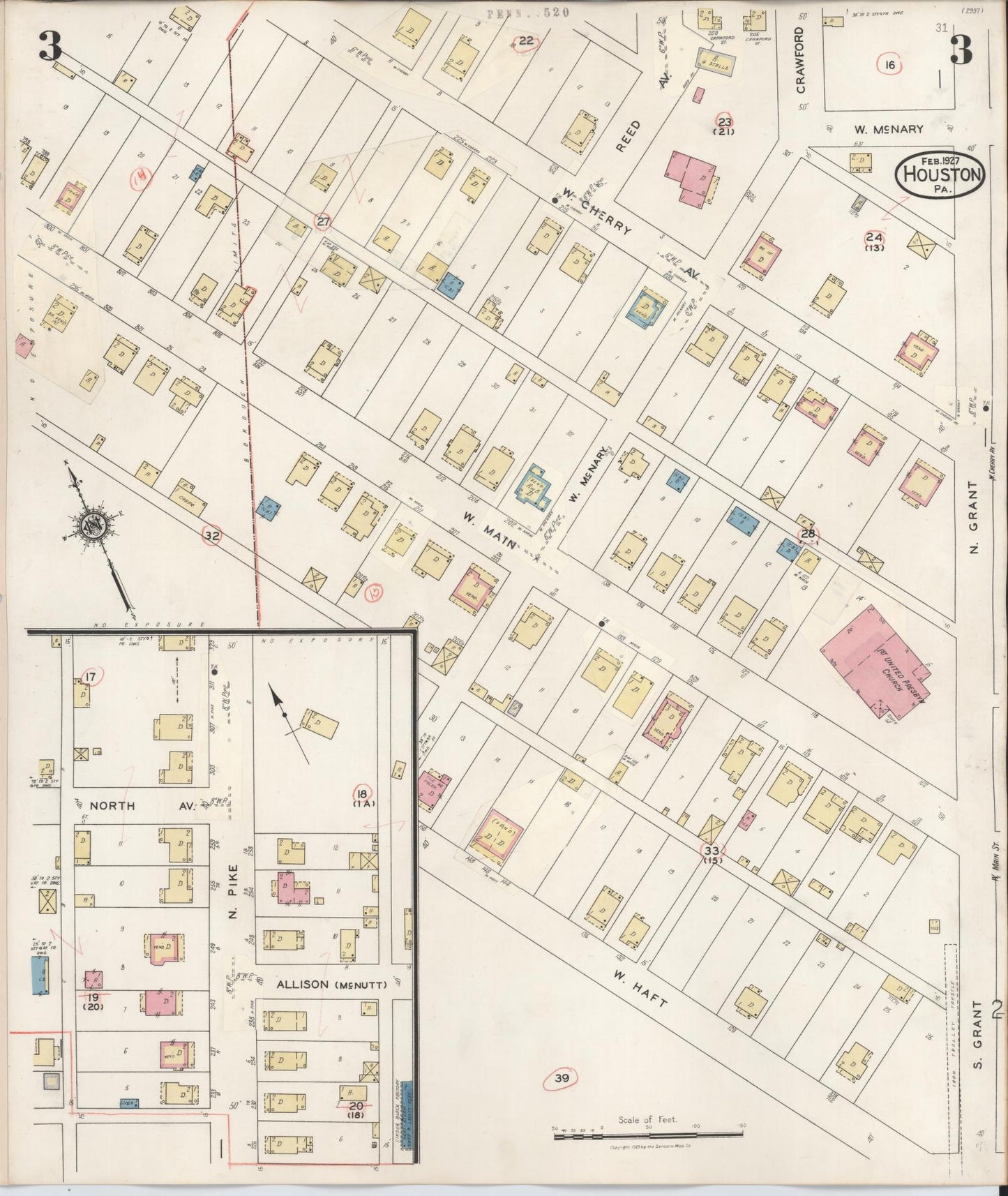 Sanborn Fire Insurance Map from Houston, Washington County, Pennsylvania (1936), Sheet #0003 - Complete Map Set gallery image, historic Sanborn map, vintage wall art, Pennsylvania Pennsylvania