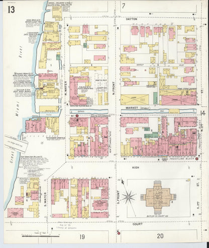 Sanborn Fire Insurance Map from Hamilton, Butler County, Ohio (1899), Sheet #0013 - Complete Map Set gallery image, historic Sanborn map, vintage wall art, Ohio Ohio