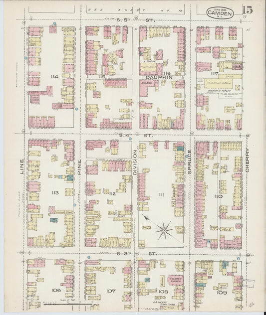 Sanborn Fire Insurance Map from Camden, Camden County, New Jersey (1885), Sheet #0015 - Historic Sanborn Fire Insurance Map Print, vintage old map wall art, antique decor, genealogy gift, New Jersey New Jersey map