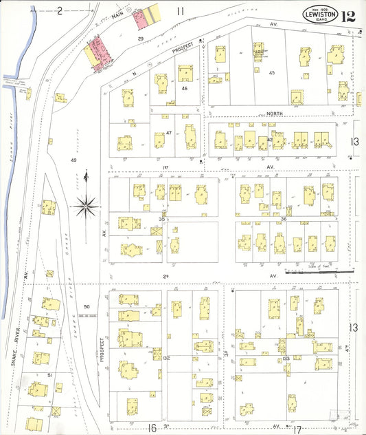 Sanborn Fire Insurance Map from Lewiston, Nez Perce County, Idaho (1909), Sheet #0012 - Historic Sanborn Fire Insurance Map Print, vintage old map wall art, antique decor, genealogy gift, Idaho Idaho map