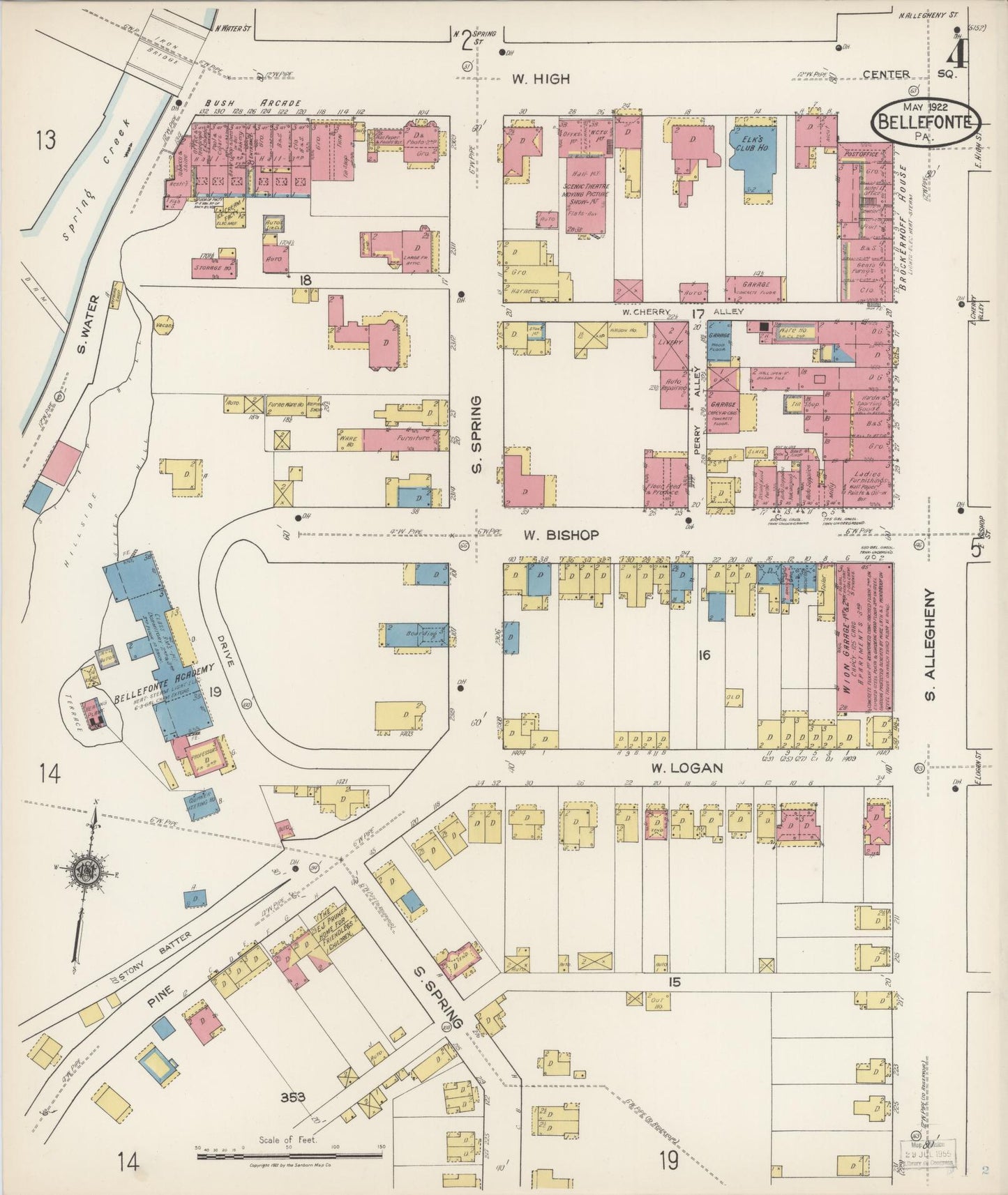 Sanborn Fire Insurance Map from Bellefonte, Centre County, Pennsylvania (1922), Sheet #0004 - Historic Sanborn Fire Insurance Map Print, vintage old map wall art, antique decor, genealogy gift, Pennsylvania Pennsylvania map