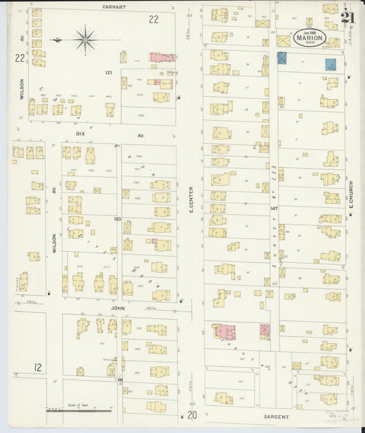 Sanborn Fire Insurance Map from Marion, Marion County, Ohio (1908), Sheet #0021 - Historic Sanborn Fire Insurance Map Print, vintage old map wall art, antique decor, genealogy gift, Ohio Ohio map