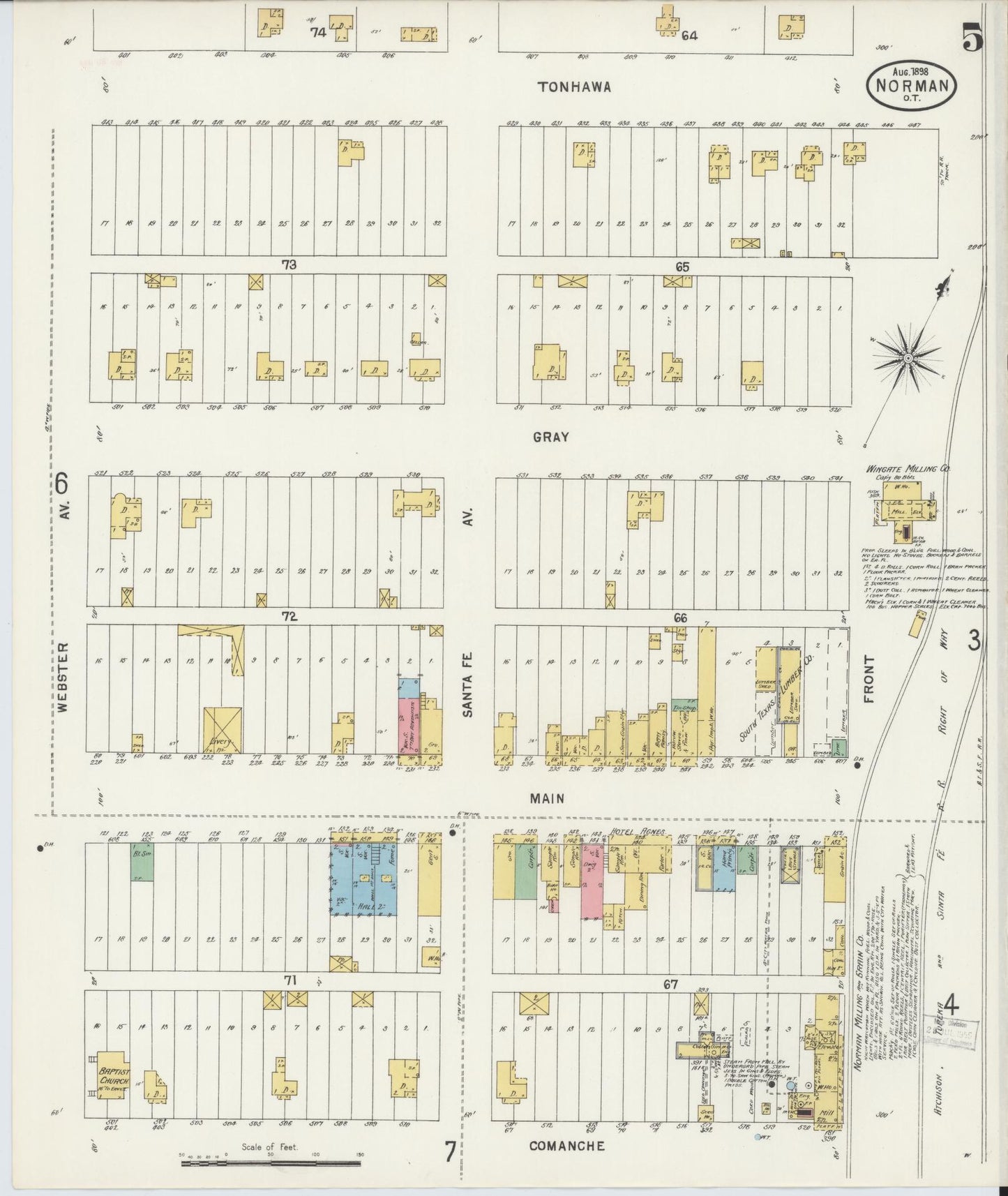 Sanborn Fire Insurance Map from Norman, Cleveland County, Oklahoma (1898), Sheet #0005 - Complete Map Set gallery image, historic Sanborn map, vintage wall art, Oklahoma Oklahoma