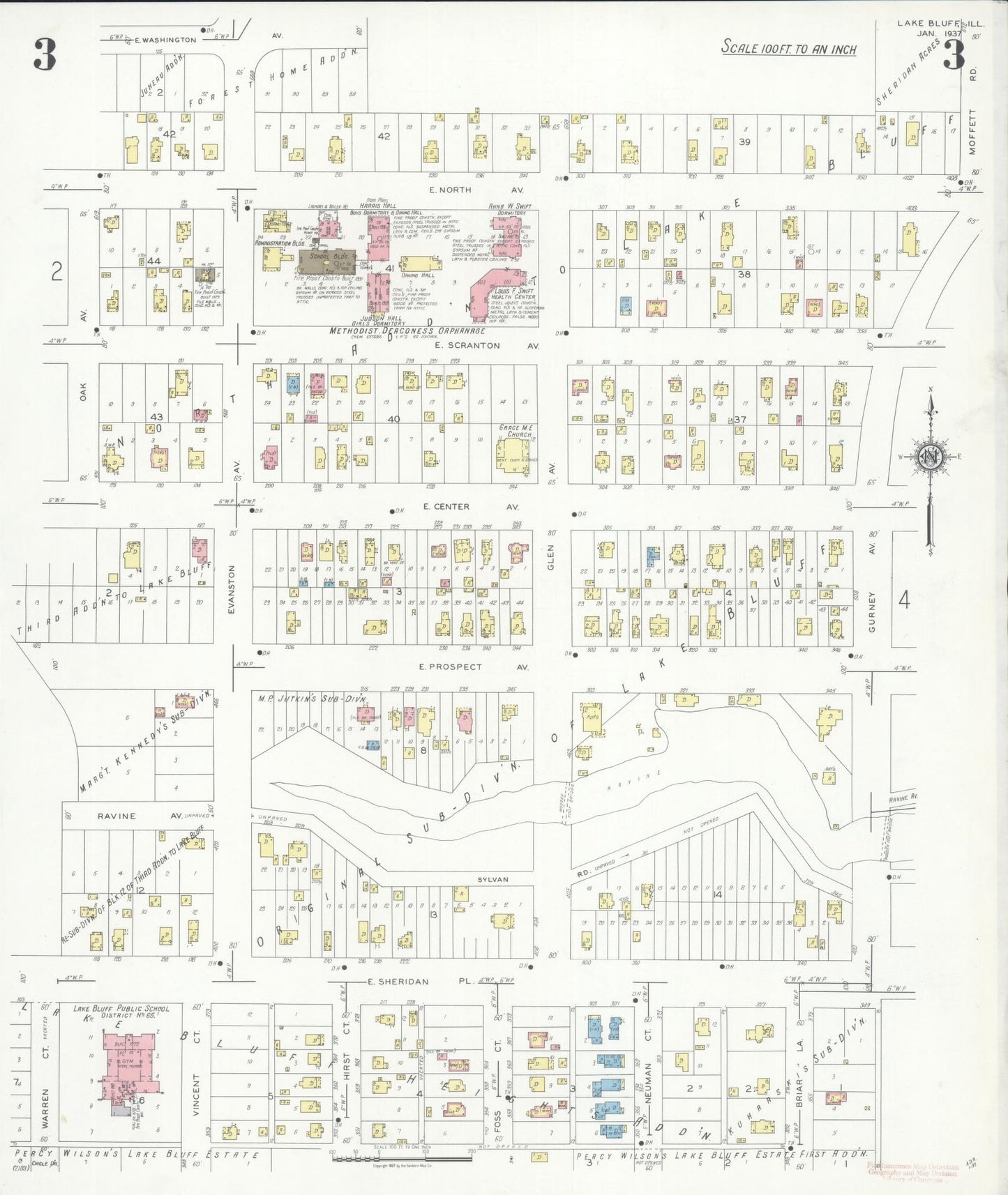 Sanborn Fire Insurance Map from Lake Bluff, Lake County, Illinois (1937), Sheet #0003 - Complete Map Set gallery image, historic Sanborn map, vintage wall art, Illinois Illinois