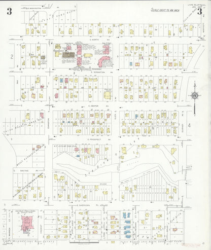 Sanborn Fire Insurance Map from Lake Bluff, Lake County, Illinois (1937), Sheet #0003 - Complete Map Set gallery image, historic Sanborn map, vintage wall art, Illinois Illinois
