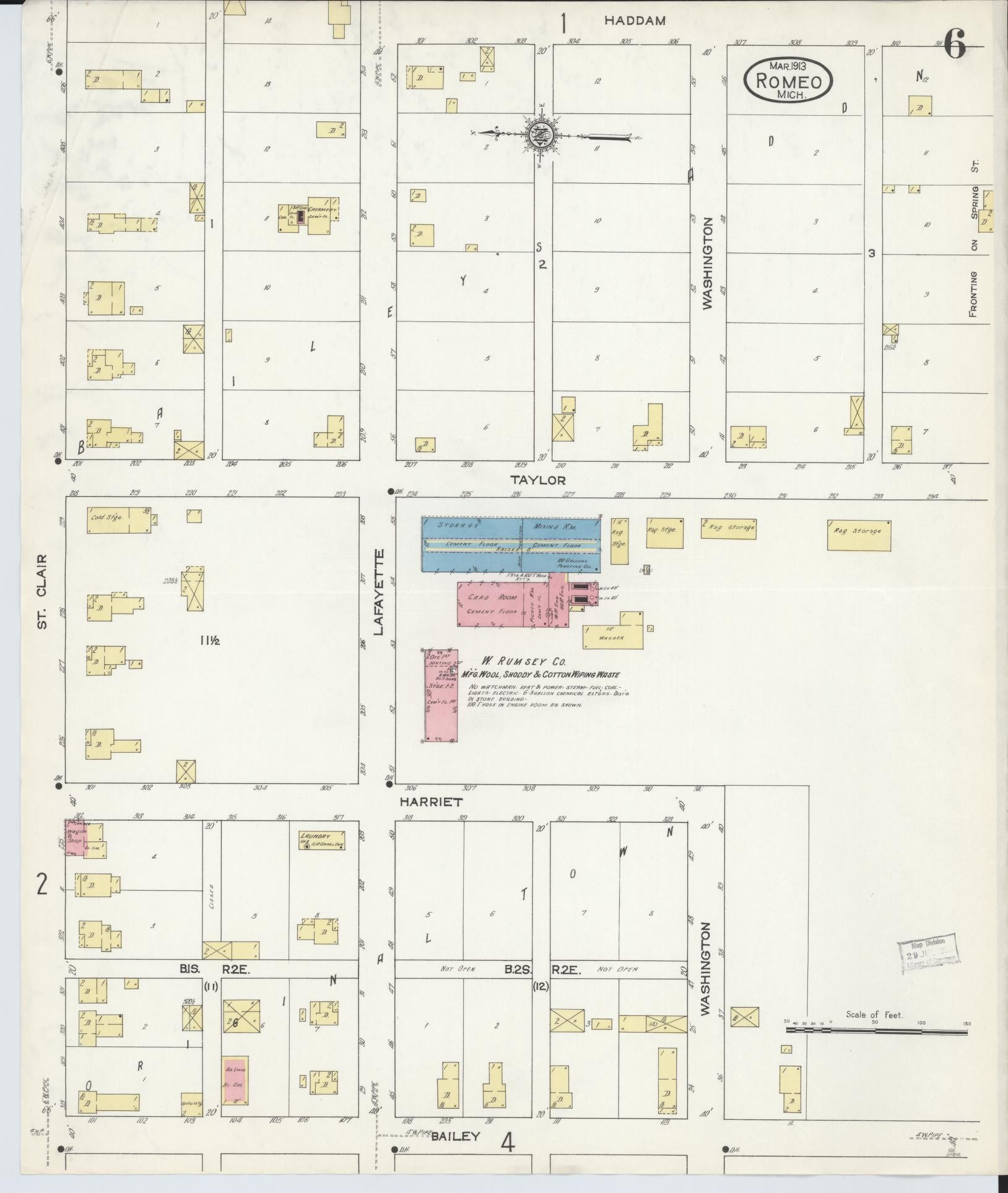 Sanborn Fire Insurance Map from Romeo, Macomb County, Michigan (1913), Sheet #0006 - Complete Map Set gallery image, historic Sanborn map, vintage wall art, Michigan Michigan