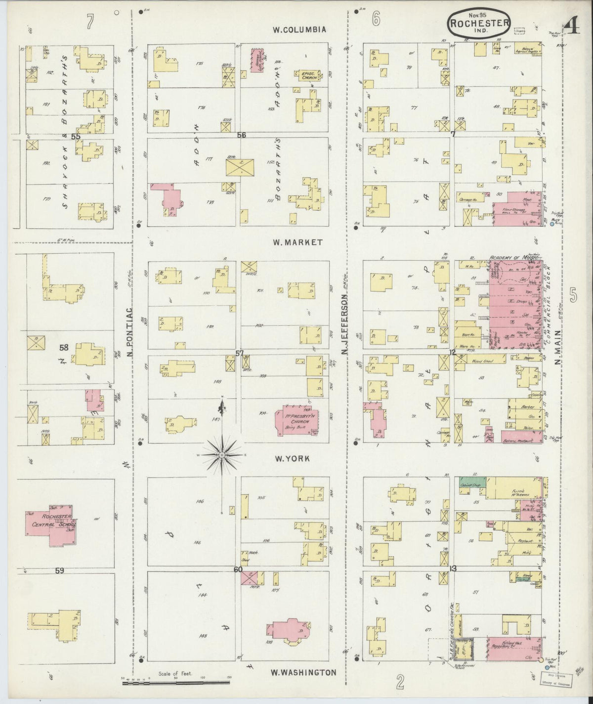 Sanborn Fire Insurance Map from Rochester, Fulton County, Indiana (1895), Sheet #0004 - Historic Sanborn Fire Insurance Map Print, vintage old map wall art, antique decor, genealogy gift, Indiana Indiana map