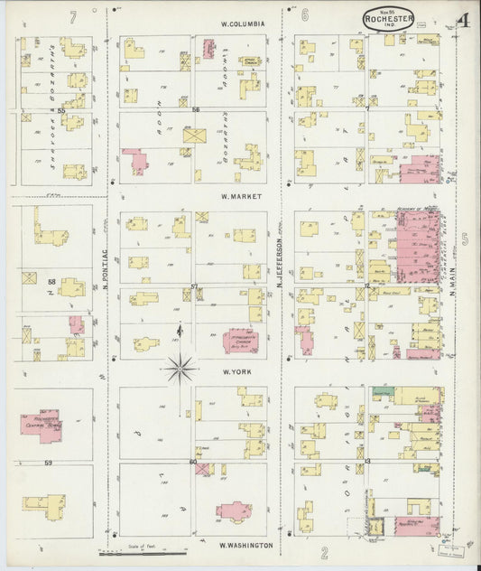 Sanborn Fire Insurance Map from Rochester, Fulton County, Indiana (1895), Sheet #0004 - Historic Sanborn Fire Insurance Map Print, vintage old map wall art, antique decor, genealogy gift, Indiana Indiana map