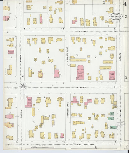 Sanborn Fire Insurance Map from Tecumseh, Lenawee County, Michigan (1899), Sheet #0004 - Historic Sanborn Fire Insurance Map Print, vintage old map wall art, antique decor, genealogy gift, Michigan Michigan map