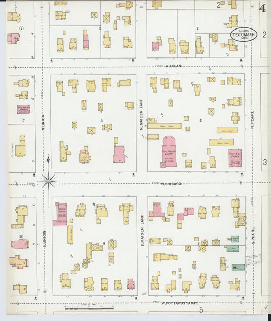Sanborn Fire Insurance Map from Tecumseh, Lenawee County, Michigan (1899), Sheet #0004 - Historic Sanborn Fire Insurance Map Print, vintage old map wall art, antique decor, genealogy gift, Michigan Michigan map