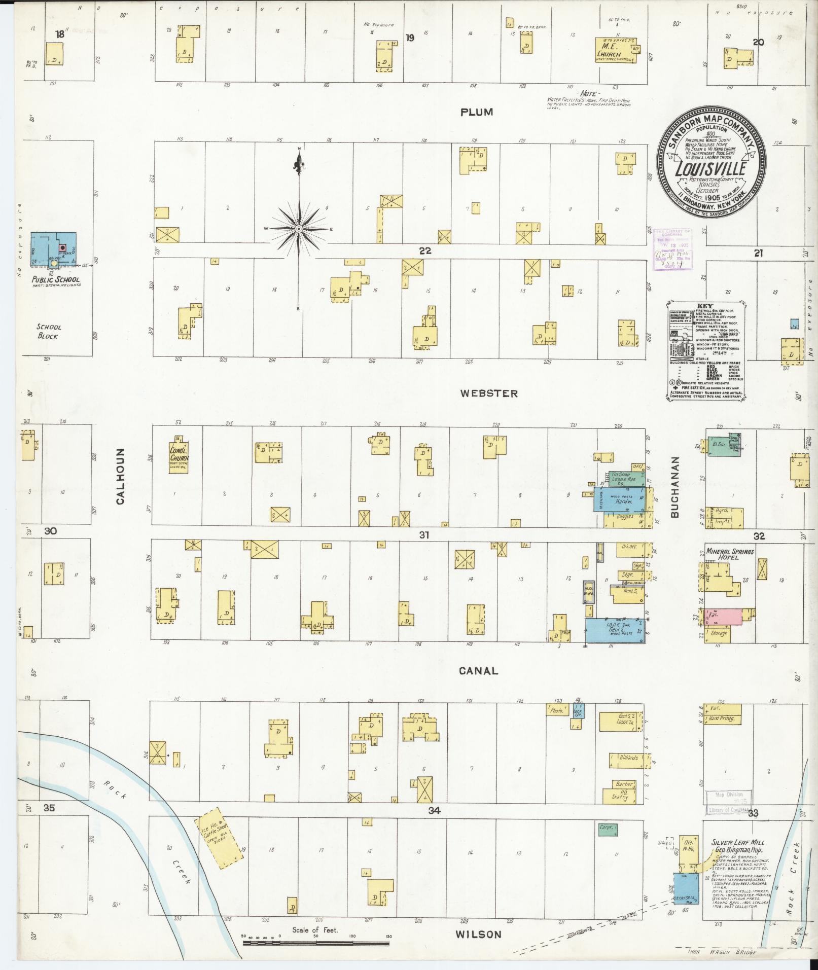 Sanborn Fire Insurance Map from Louisville, Pottawatomie County, Kansas (1905), Sheet #0001 - Historic Sanborn Fire Insurance Map Print, vintage old map wall art, antique decor, genealogy gift, Kansas Kansas map