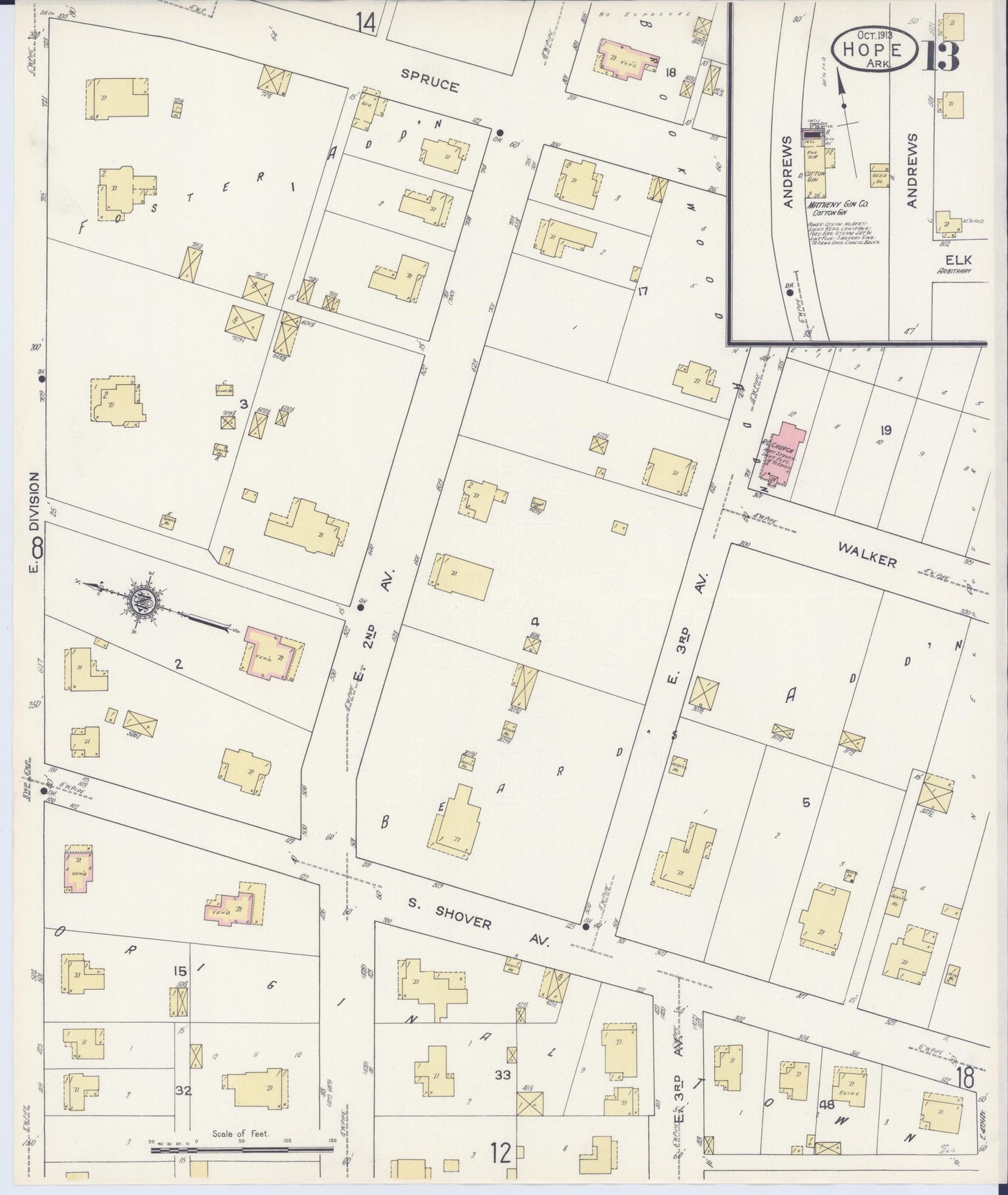 Sanborn Fire Insurance Map from Hope, Hempstead County, Arkansas (1913), Sheet #0013 - Complete Map Set gallery image, historic Sanborn map, vintage wall art, Arkansas Arkansas