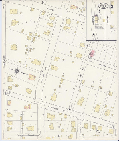 Sanborn Fire Insurance Map from Hope, Hempstead County, Arkansas (1913), Sheet #0013 - Complete Map Set gallery image, historic Sanborn map, vintage wall art, Arkansas Arkansas
