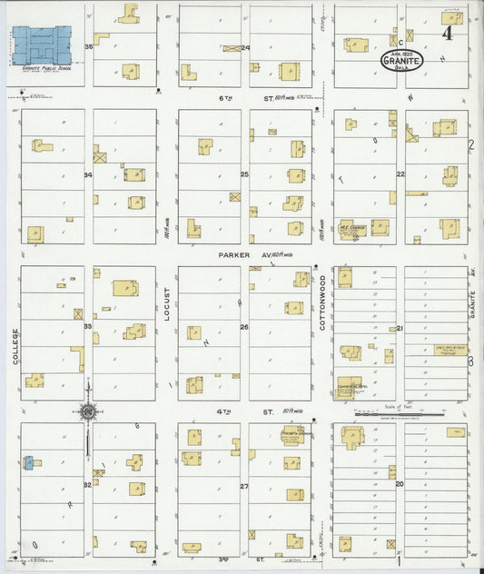 Sanborn Fire Insurance Map from Granite, Greer County, Oklahoma (1920), Sheet #0004 - Historic Sanborn Fire Insurance Map Print, vintage old map wall art, antique decor, genealogy gift, Oklahoma Oklahoma map