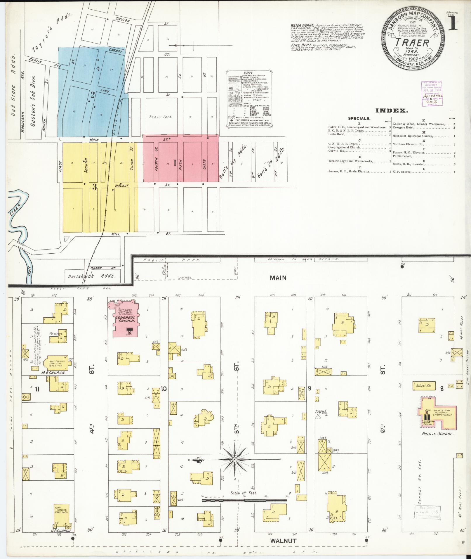 Sanborn Fire Insurance Map from Traer, Tama County, Iowa (1902), Sheet #0001 - Historic Sanborn Fire Insurance Map Print, vintage old map wall art