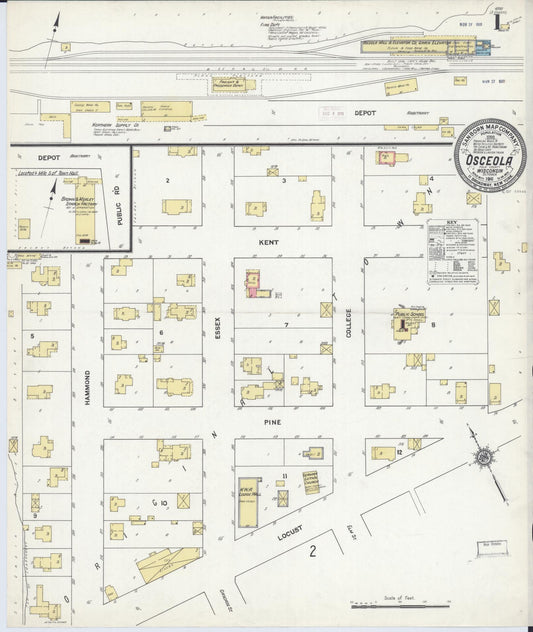 Sanborn Fire Insurance Map from Osceola, Polk County, Wisconsin (1911), Sheet #0001 - Historic Sanborn Fire Insurance Map Print, vintage old map wall art, antique decor, genealogy gift, Wisconsin Wisconsin map