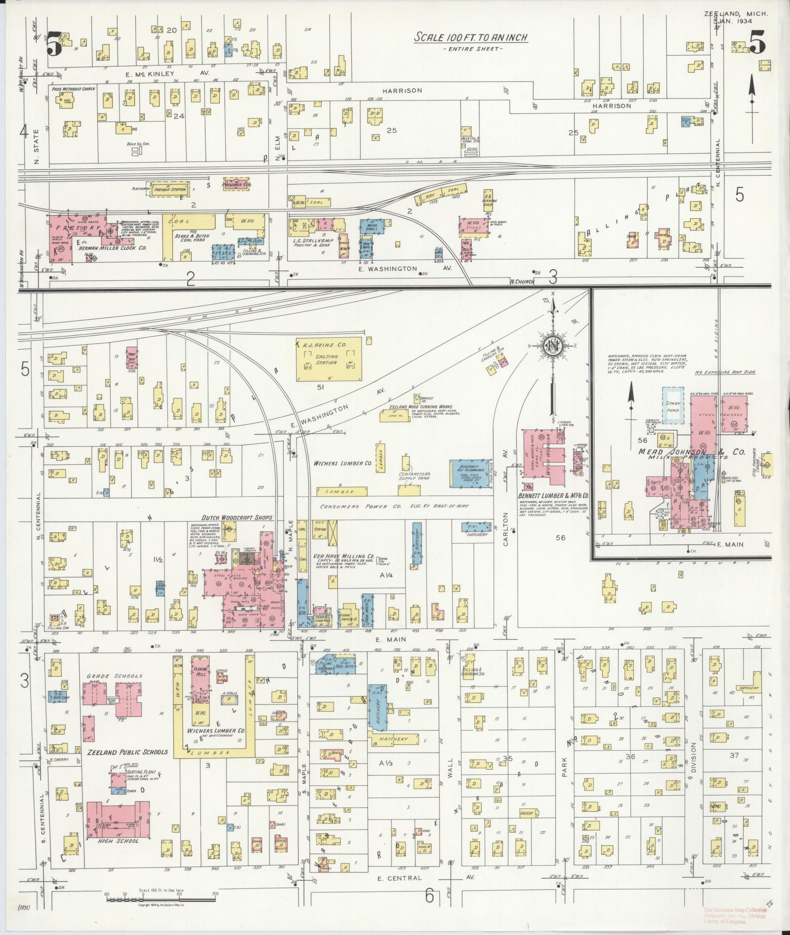 Sanborn Fire Insurance Map from Zeeland, Ottawa County, Michigan (1934), Sheet #0005 - Complete Map Set gallery image, historic Sanborn map, vintage wall art, Michigan Michigan