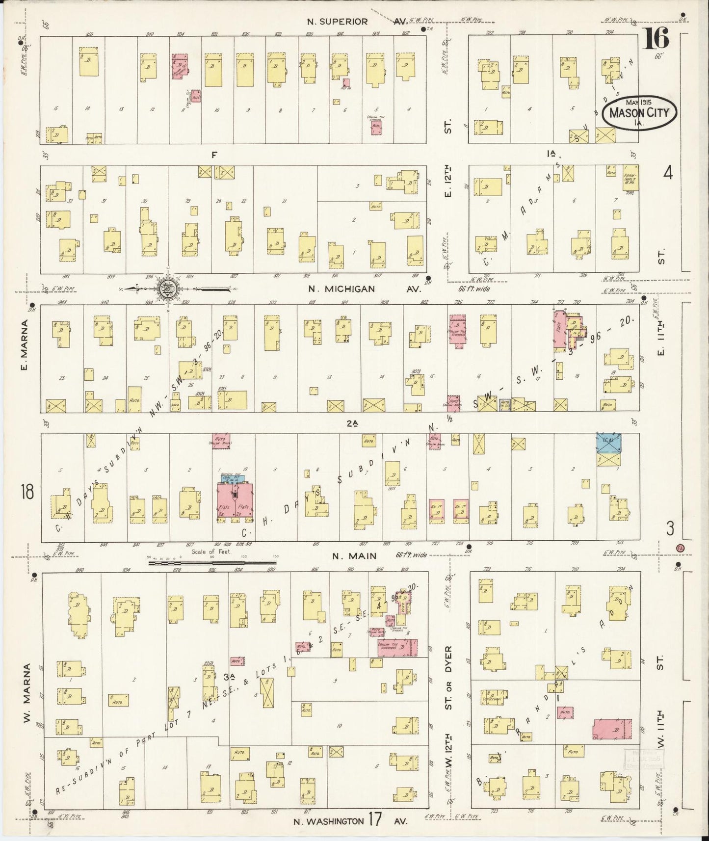 Sanborn Fire Insurance Map from Mason City, Cerro Gordo County, Iowa (1915), Sheet #0016 - Historic Sanborn Fire Insurance Map Print