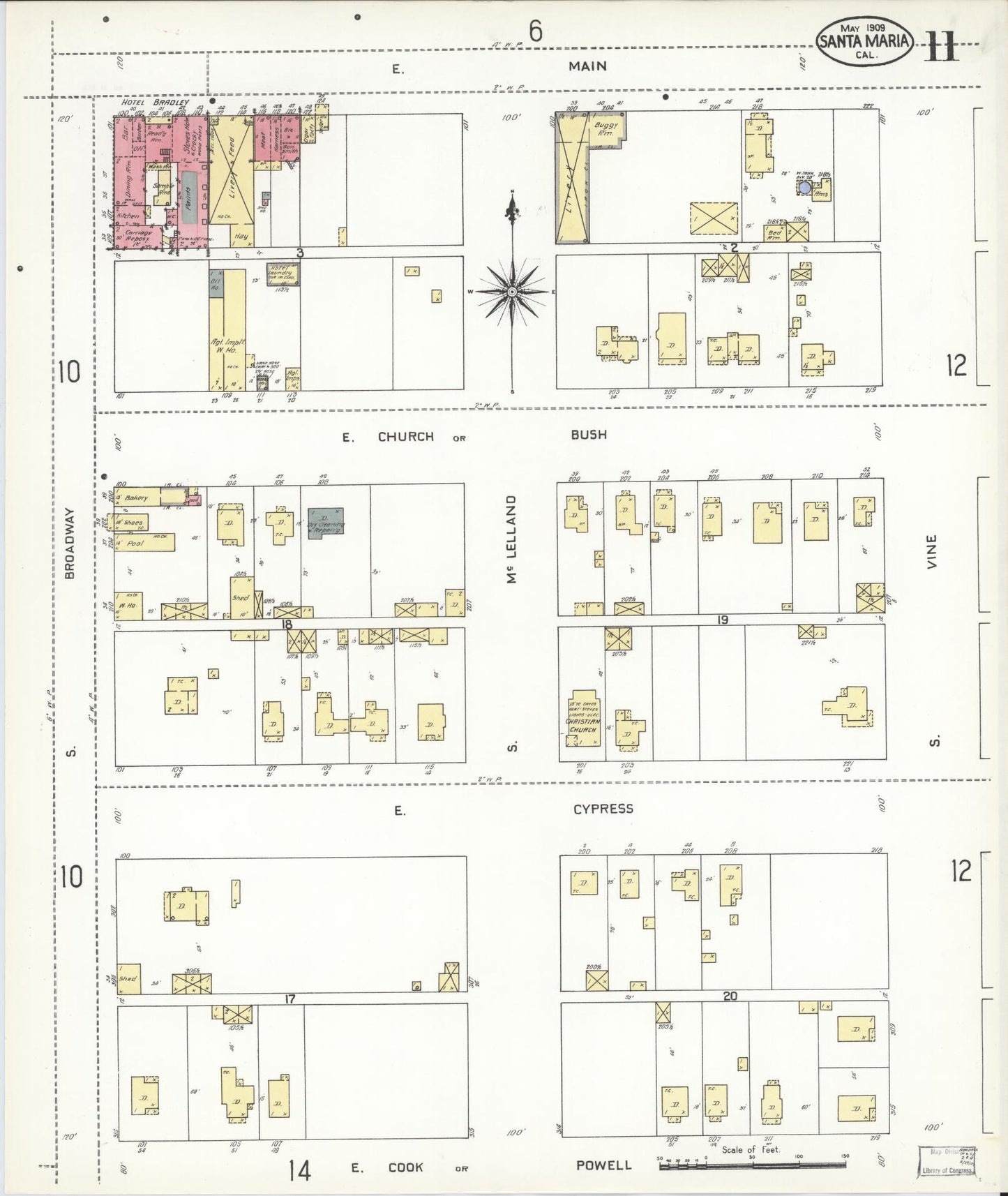 Sanborn Fire Insurance Map from Santa Maria, Santa Barbara County, California (1909), Sheet #0011 - Complete Map Set gallery image, historic Sanborn map, vintage wall art, California California