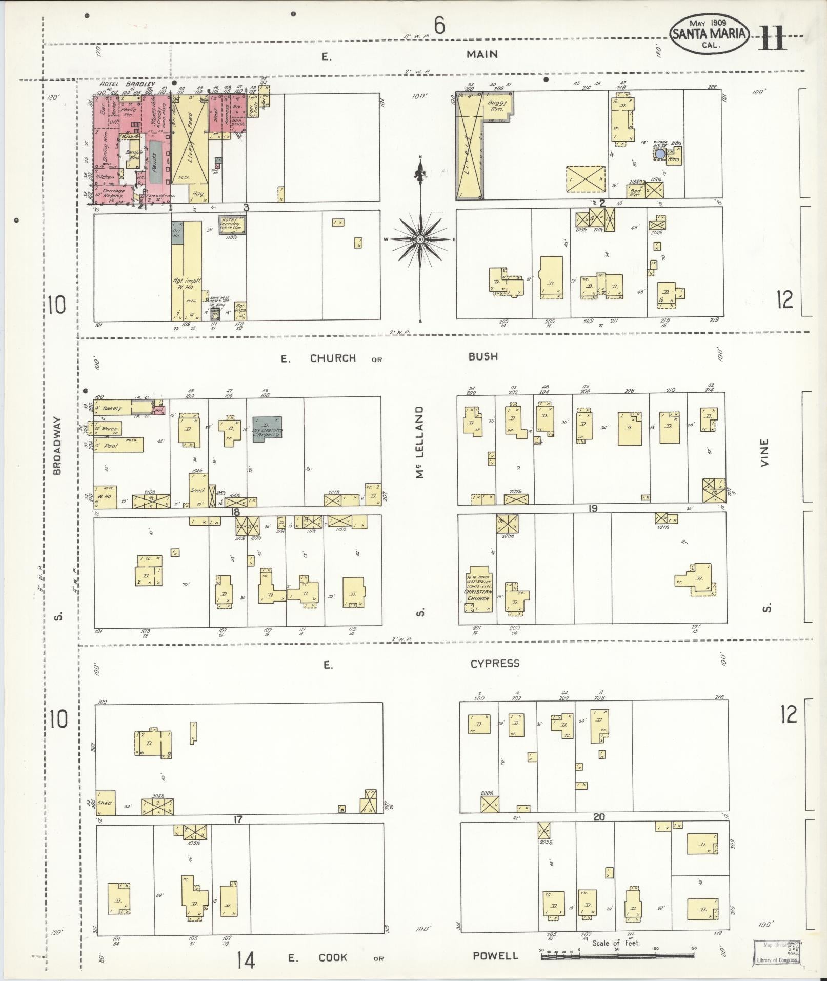 Sanborn Fire Insurance Map from Santa Maria, Santa Barbara County, California (1909), Sheet #0011 - Complete Map Set gallery image, historic Sanborn map, vintage wall art, California California