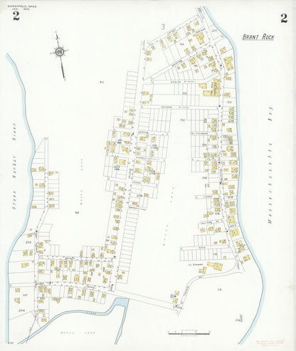 Sanborn Fire Insurance Map from Marshfield, Plymouth County, Massachusetts (1933), Sheet #0002 - Historic Sanborn Fire Insurance Map Print, vintage old map wall art, antique decor, genealogy gift, Massachusetts Massachusetts map