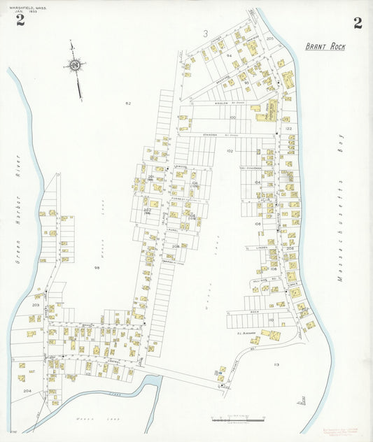 Sanborn Fire Insurance Map from Marshfield, Plymouth County, Massachusetts (1933), Sheet #0002 - Historic Sanborn Fire Insurance Map Print, vintage old map wall art, antique decor, genealogy gift, Massachusetts Massachusetts map