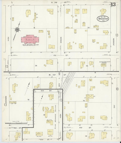 Sanborn Fire Insurance Map from Brenham, Washington County, Texas (1912), Sheet #0013 - Historic Sanborn Fire Insurance Map Print, vintage old map wall art, antique decor, genealogy gift, Texas Texas map