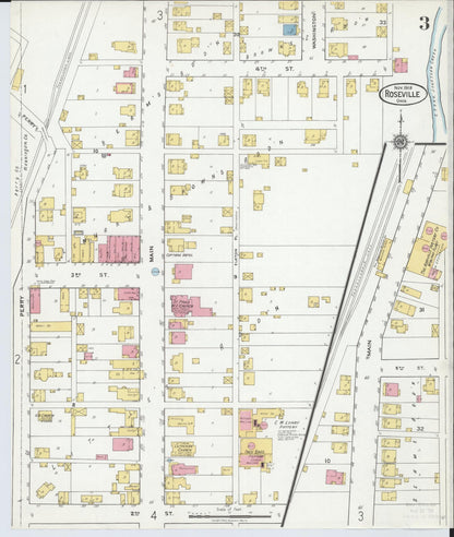 Sanborn Fire Insurance Map from Roseville, Perry And Muskingum Counties, Ohio (1918), Sheet #0003 - Historic Sanborn Fire Insurance Map Print, vintage old map wall art, antique decor, genealogy gift, Ohio Ohio map