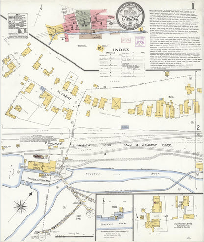 Sanborn Fire Insurance Map from Truckee, Nevada County, California (1907), Sheet #0001 - Complete Map Set gallery image, historic Sanborn map, vintage wall art, California California