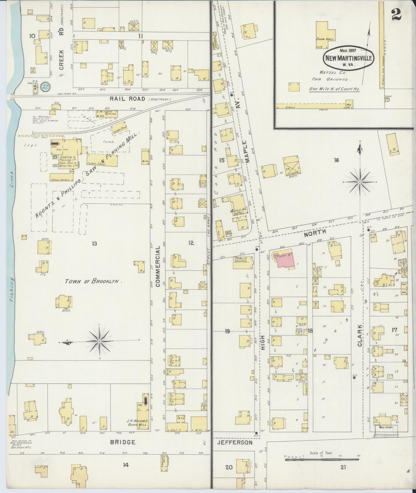 Sanborn Fire Insurance Map from New Martinsville, Wetzel County, West Virginia (1897), Sheet #0002 - Complete Map Set gallery image, historic Sanborn map, vintage wall art, West Virginia West Virginia