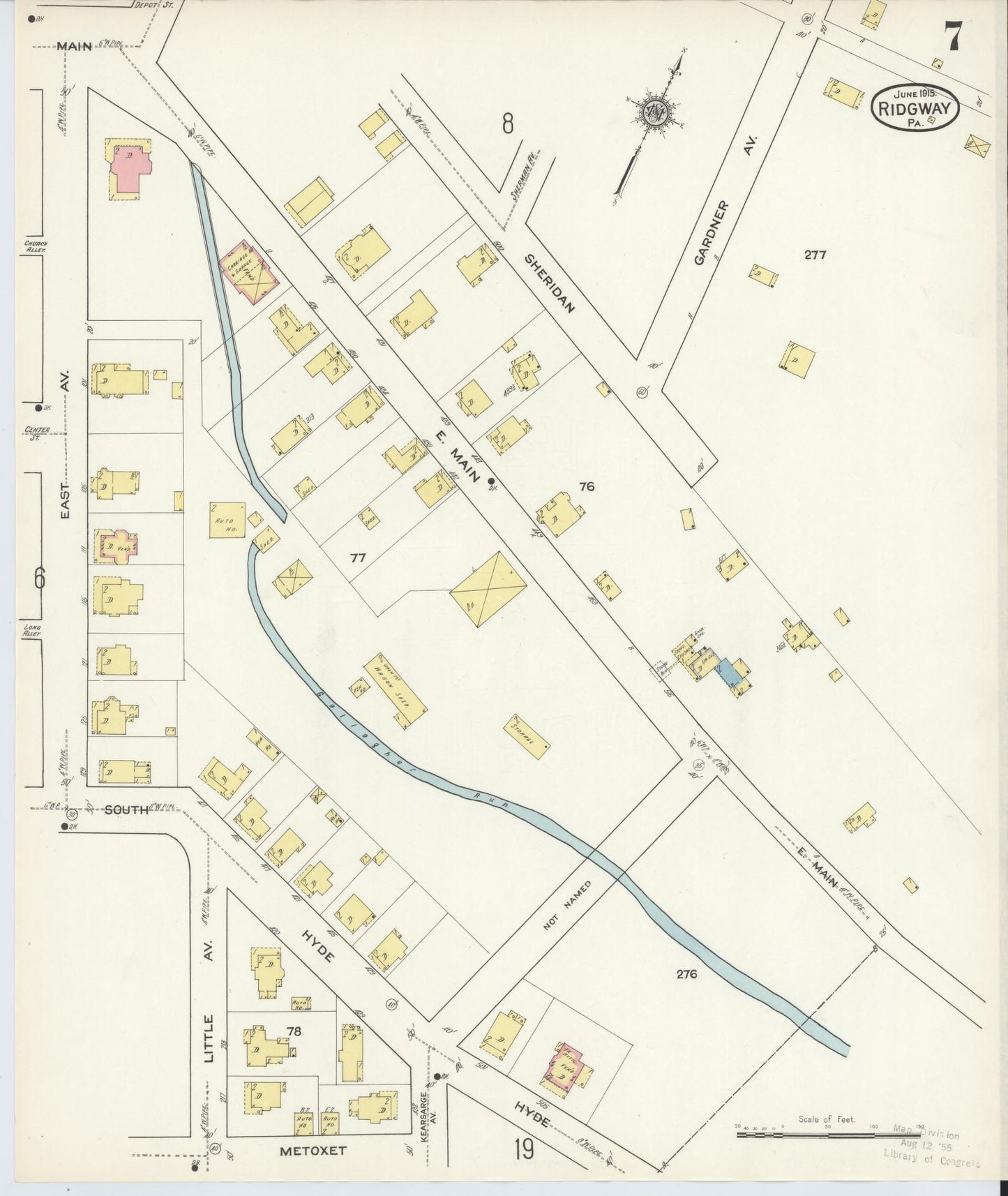 Sanborn Fire Insurance Map from Ridgway, Elk County, Pennsylvania (1915), Sheet #0007 - Complete Map Set gallery image, historic Sanborn map, vintage wall art, Pennsylvania Pennsylvania
