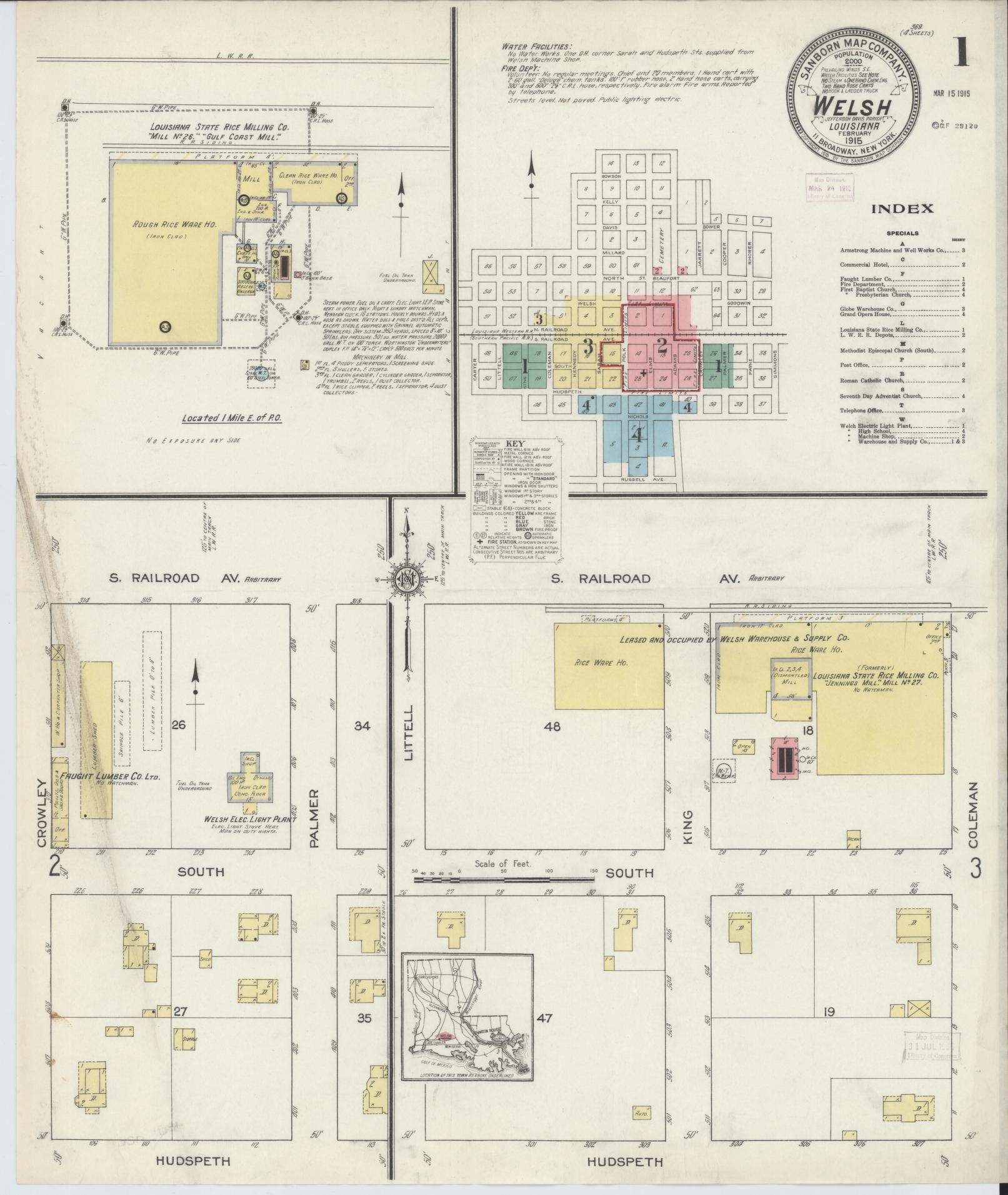 Sanborn Fire Insurance Map from Welsh, Jefferson Davis Parish, Louisiana. (1915) – Historic Sanborn Fire Insurance Map Print