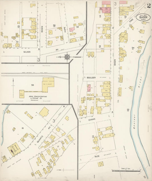 Sanborn Fire Insurance Map from Basin, Jefferson County, Montana (1912), Sheet #0002 - Historic Sanborn Fire Insurance Map Print, vintage old map wall art, antique decor, genealogy gift, Montana Montana map