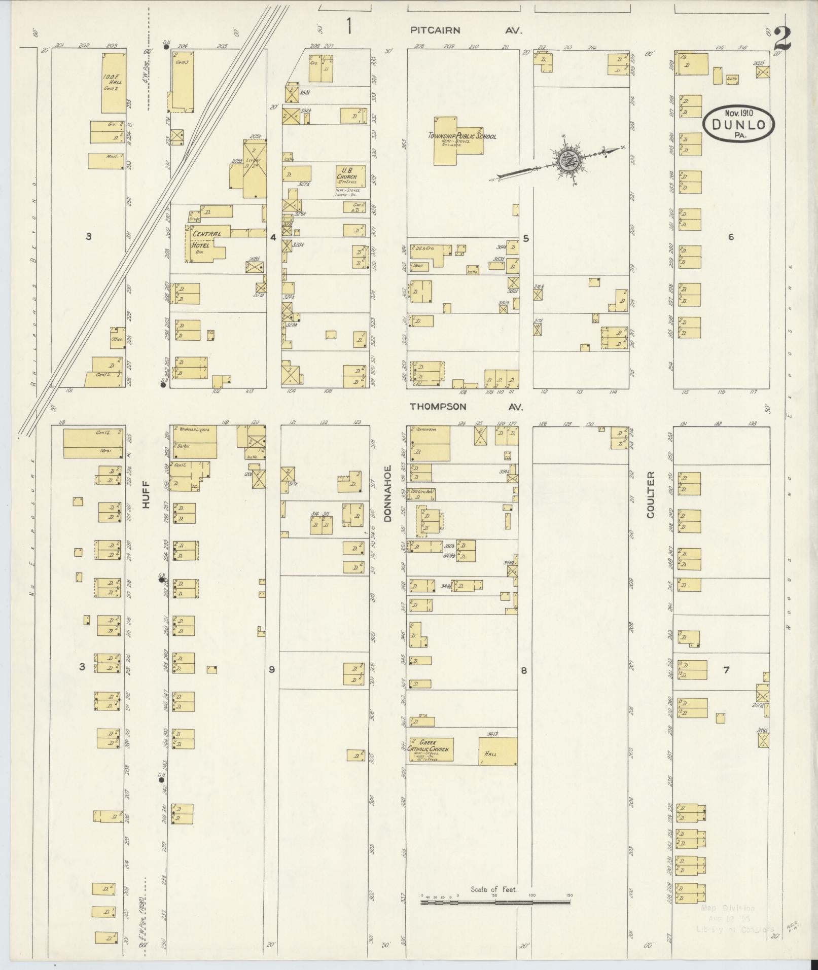 Sanborn Fire Insurance Map from Dunlo, Cambria County, Pennsylvania (1910), Sheet #0002 - Historic Sanborn Fire Insurance Map Print, vintage old map wall art, antique decor, genealogy gift, Pennsylvania Pennsylvania map