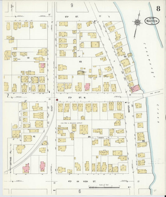 Sanborn Fire Insurance Map from Warren, Warren County, Pennsylvania (1912), Sheet #0008 - Historic Sanborn Fire Insurance Map Print, vintage old map wall art, antique decor, genealogy gift, Pennsylvania Pennsylvania map
