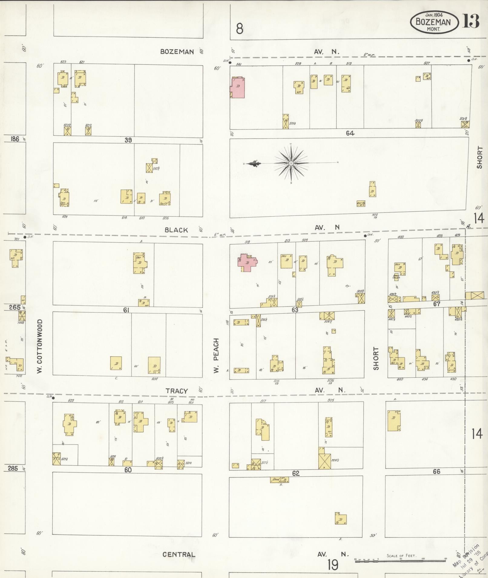 Sanborn Fire Insurance Map from Bozeman, Gallatin County, Montana (1904), Sheet #0013 - Complete Map Set gallery image, historic Sanborn map, vintage wall art, Montana Montana