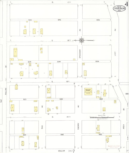 Sanborn Fire Insurance Map from Coeur D'alene, Kootenai County, Idaho (1921), Sheet #0004 - Historic Sanborn Fire Insurance Map Print, vintage old map wall art, antique decor, genealogy gift, Idaho Idaho map
