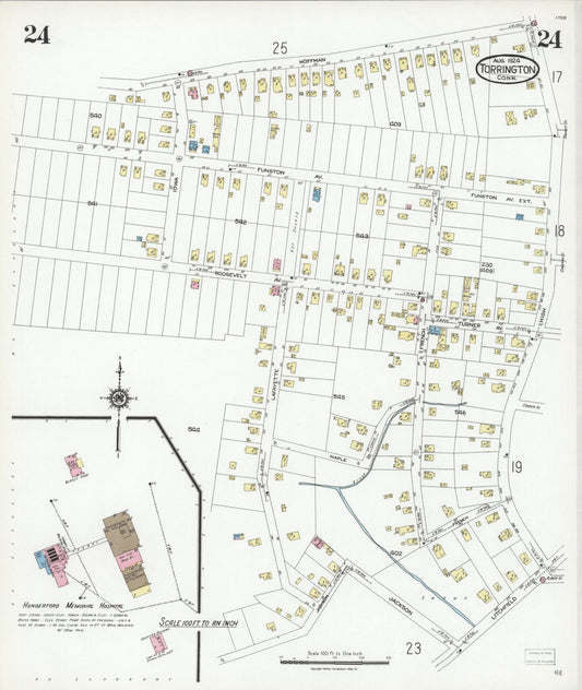 Sanborn Fire Insurance Map from Torrington, Litchfield County, Connecticut (1924), Sheet #0024 - Historic Sanborn Fire Insurance Map Print, vintage old map wall art, antique decor, genealogy gift, Connecticut Connecticut map