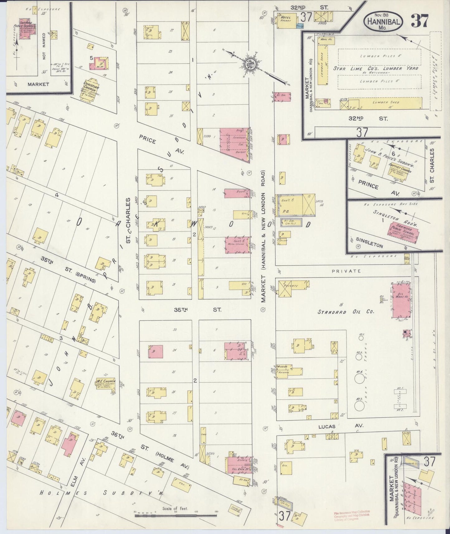 Sanborn Fire Insurance Map from Hannibal, Marion County, Missouri (1913), Sheet #0037 - Complete Map Set gallery image, historic Sanborn map, vintage wall art, Missouri Missouri