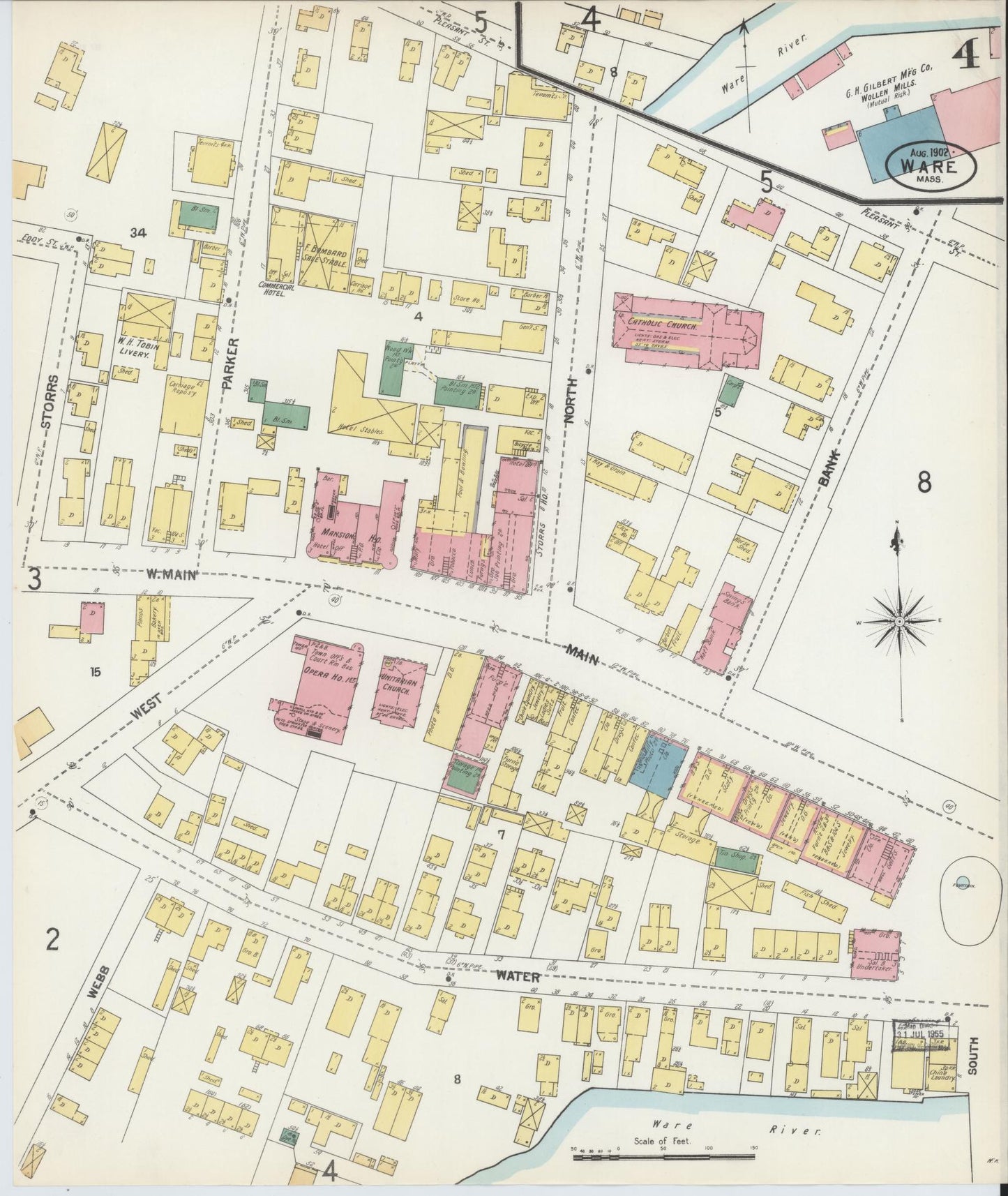 Sanborn Fire Insurance Map from Ware, Hampshire County, Massachusetts (1902), Sheet #0004 - Complete Map Set gallery image, historic Sanborn map, vintage wall art, Massachusetts Massachusetts