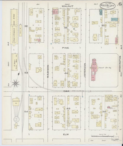 Sanborn Fire Insurance Map from Red Bluff, Tehama County, California (1886), Sheet #0006 - Complete Map Set gallery image, historic Sanborn map, vintage wall art, California California