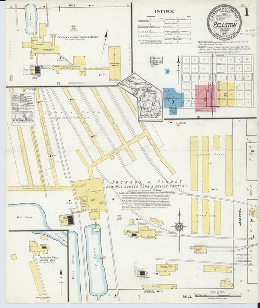 Sanborn Fire Insurance Map from Pellston, Emmet County, Michigan (1917), Sheet #0001 - Historic Sanborn Fire Insurance Map Print, vintage old map wall art, antique decor, genealogy gift, Michigan Michigan map
