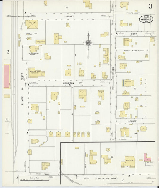 Sanborn Fire Insurance Map from Winona, Montgomery County, Mississippi (1911), Sheet #0003 - Historic Sanborn Fire Insurance Map Print, vintage old map wall art, antique decor, genealogy gift, Mississippi Mississippi map