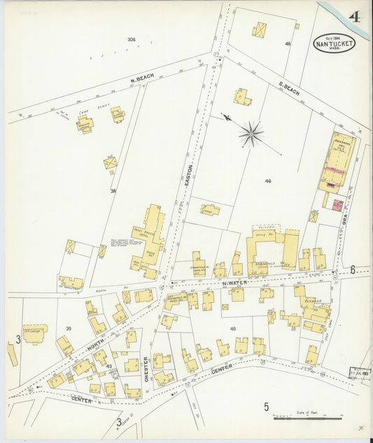 Sanborn Fire Insurance Map from Nantucket, Nantucket County, Massachusetts (1904), Sheet #0004 - Historic Sanborn Fire Insurance Map Print, vintage old map wall art, antique decor, genealogy gift, Massachusetts Massachusetts map